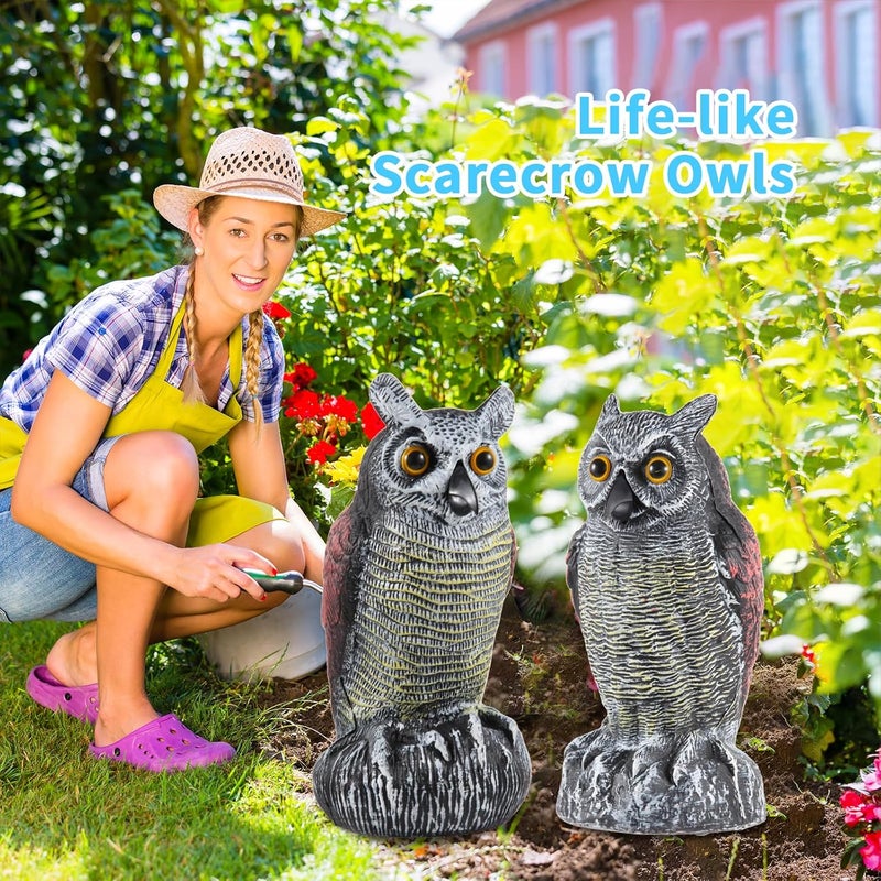 Hedoc 2 Pack Fake Owl Decoys to Scare Birds Away from Gardens and Rooftop, Long-Eared Owl Bird Deterrents, Nature Scarecrow Plastic Owls Pest Repellent, Owl Statue for Garden Decor, Yard Decoration - Image 3